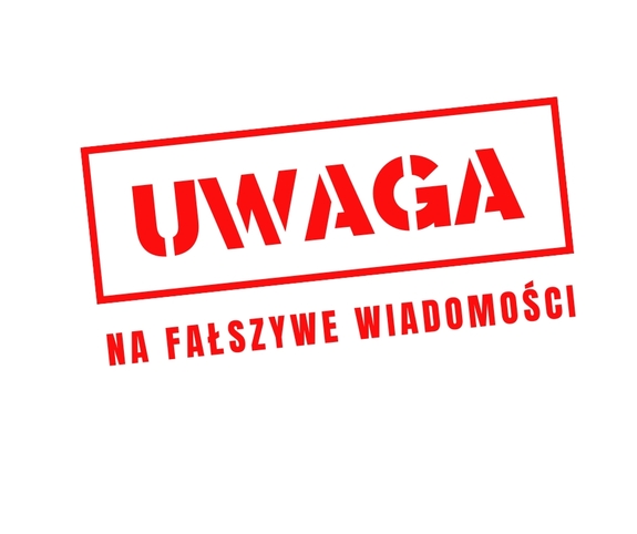 Czerwony napis na białym tle uwaga na fałszywe wiadomości