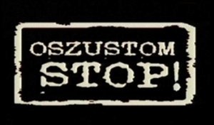 Na czarnym tle napis oszustom stop