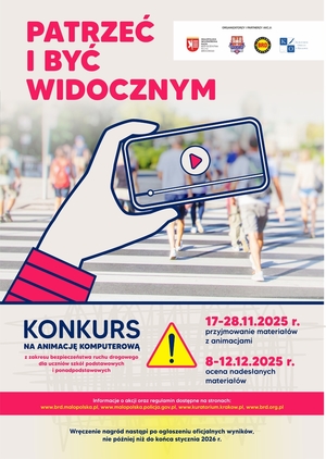 Konkurs na Animację z zakresu bezpieczeństwa na drodze „Patrzeć i być widocznym” dla uczniów szkół podstawowych oraz ponadpodstawowych