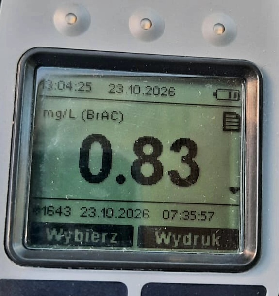 Wynik badania na alkomacie
