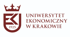 Na białym tle bordowy napis Uniwersytet Ekonomiczny w Krakowie