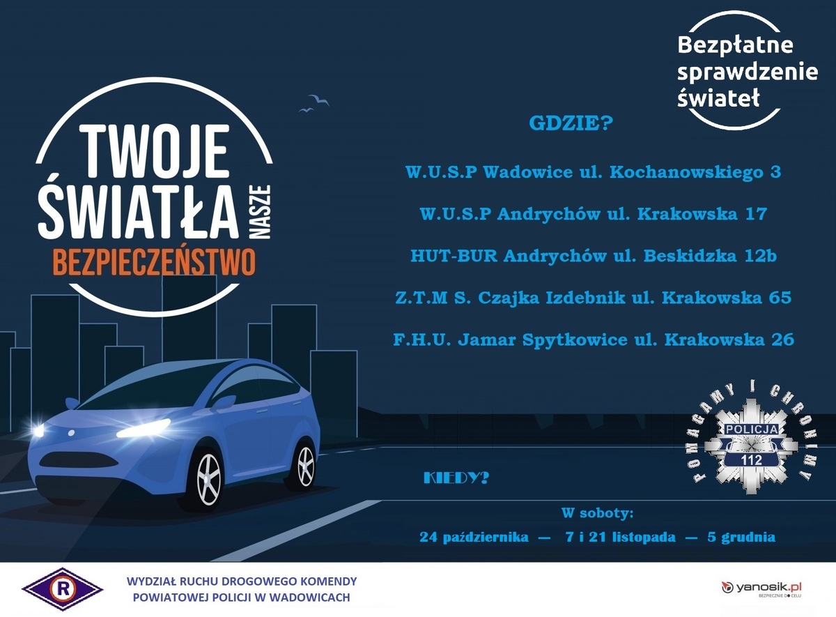 Bezpłatne sprawdzanie oświetlenia pojazdów w powiecie wadowickim